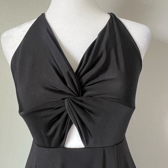 Lucy in the Sky Front Knot Black Backless Skater Dress Size M Mini Strappy Back - Picture 3 of 10